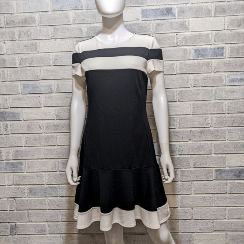 Peter Som dress drop waist black‎ white color block sz 10 - Picture 2 of 8